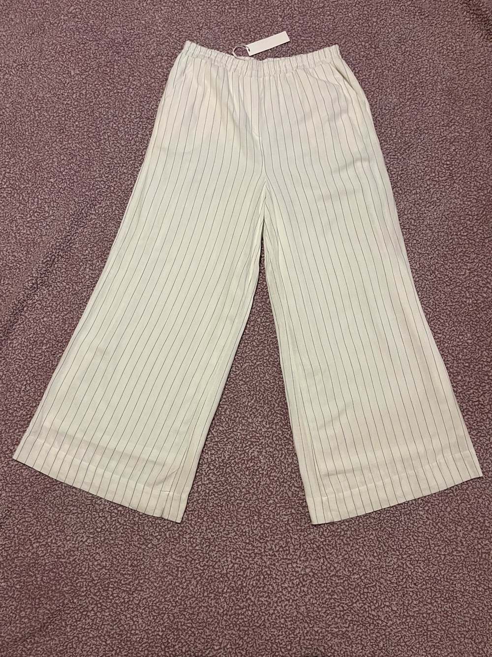 NWT Every Linen/Rayon Women's Lined White Pinstriped Wide-Leg Pull-On Pants-XL